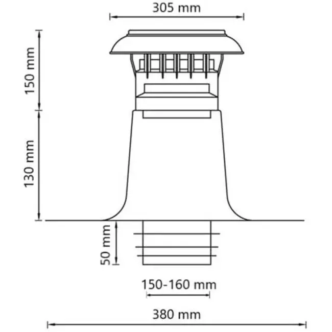 Dobbeltvægget ventilationstagplade med plastkappe Ø150-160 mm