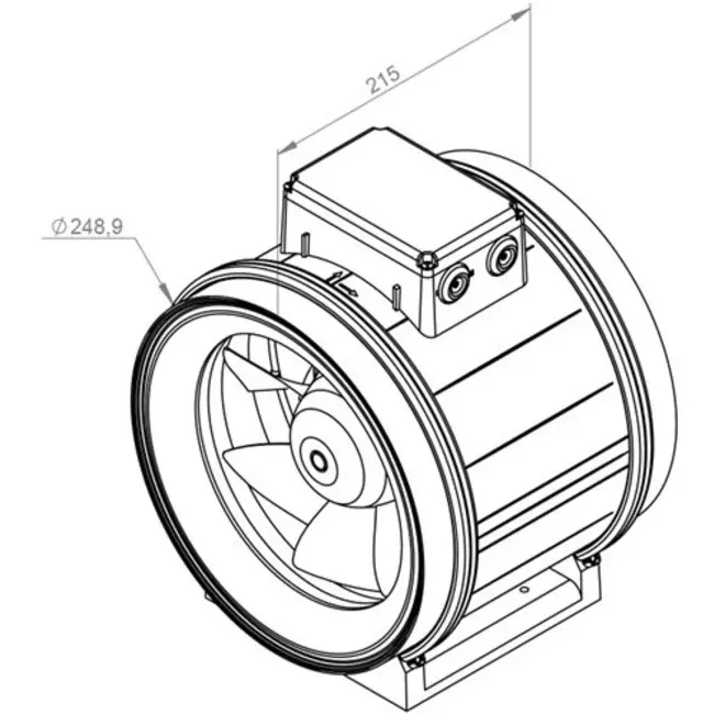 Ruck® ETAMASTER-kanalventilator med EC-motor 2175m³/t - Ø 250 mm + driftspotentiometer 10 kO
