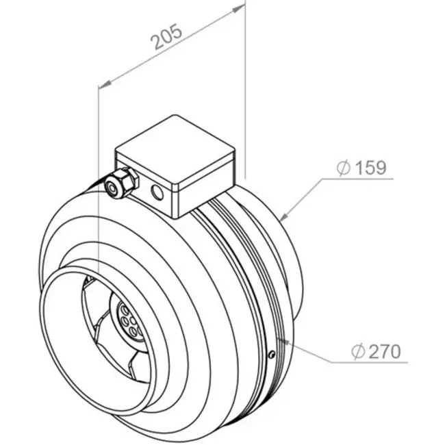 Ruck® kanalventilator 460m³/t – Ø 160 mm + elektronisk variabel kontrol 1,0 A