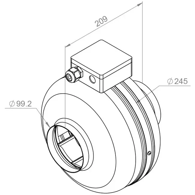Ruck® kanalventilator 260m³/t - Ø 100 mm + elektronisk variabel kontrol 1,0 A