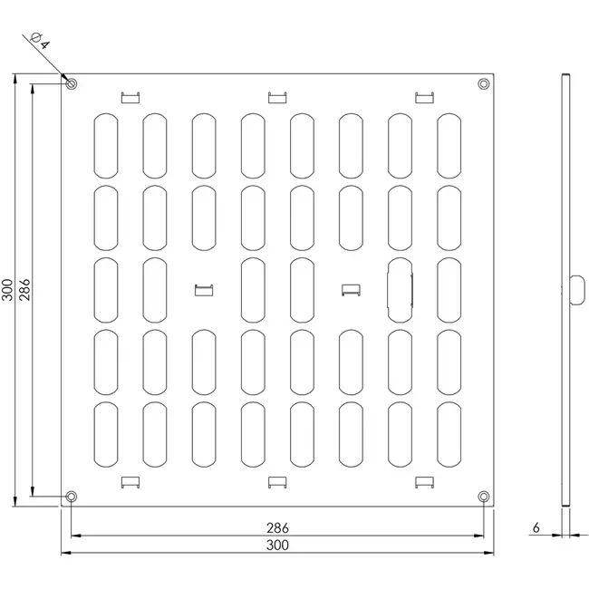 Justerbar lineære diffuser i metal 300x300 hvid - MR3030R