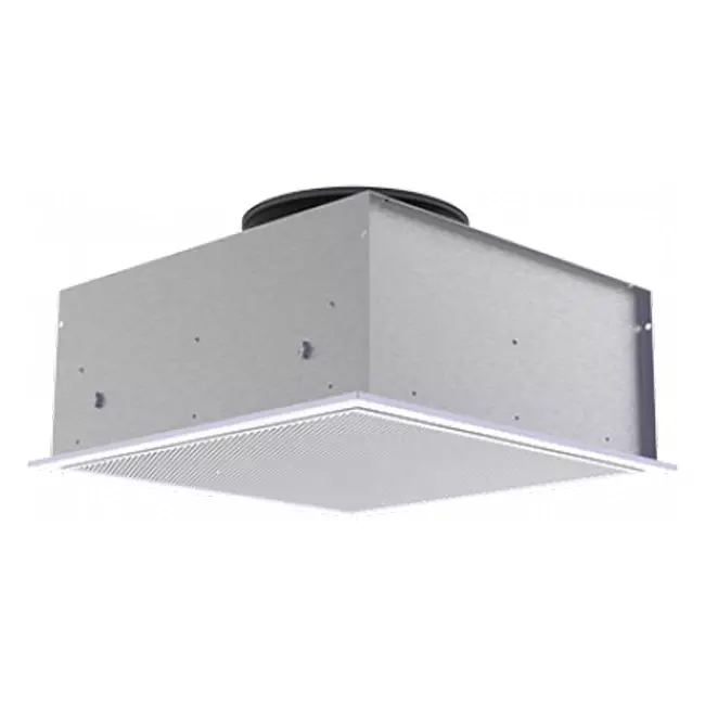 Perforeret loftsdiffusor 594x594 til udsugning med sideindgang Ø200