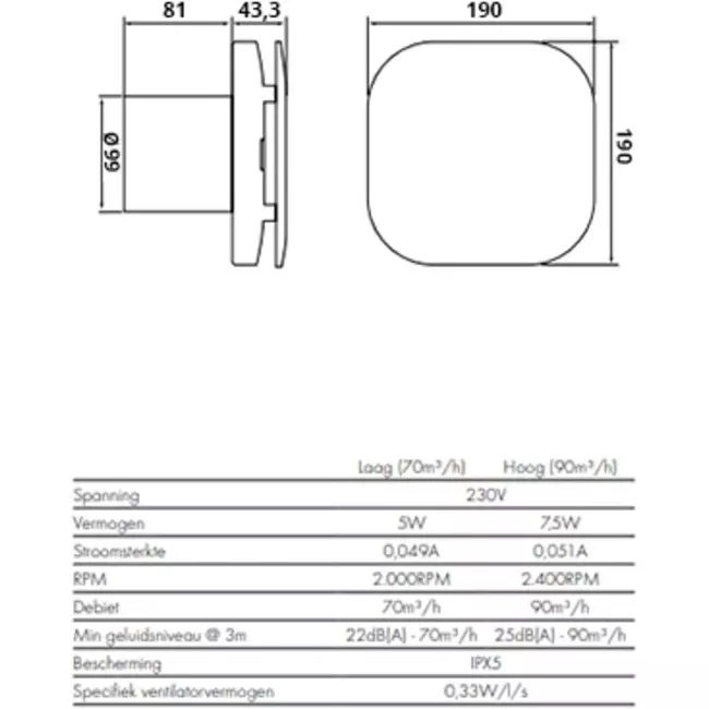 Vent Axia Badeværelsesventilator Supra Design – med justerbar timer – Vent Axia – Ø 100 mm – 100T