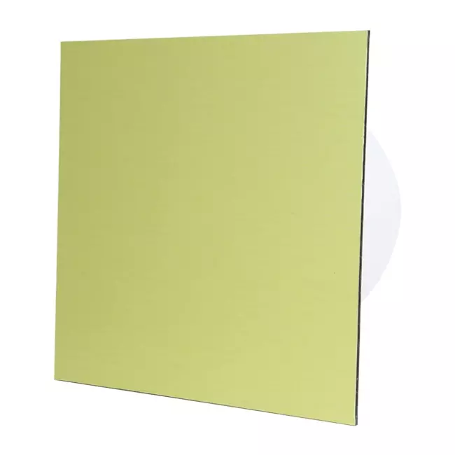 Air Roxy badeværelsesventilator med tilslutningsdiameter 125 mm med forsinket start og timer – frontpanel i guldpoleret aluminium