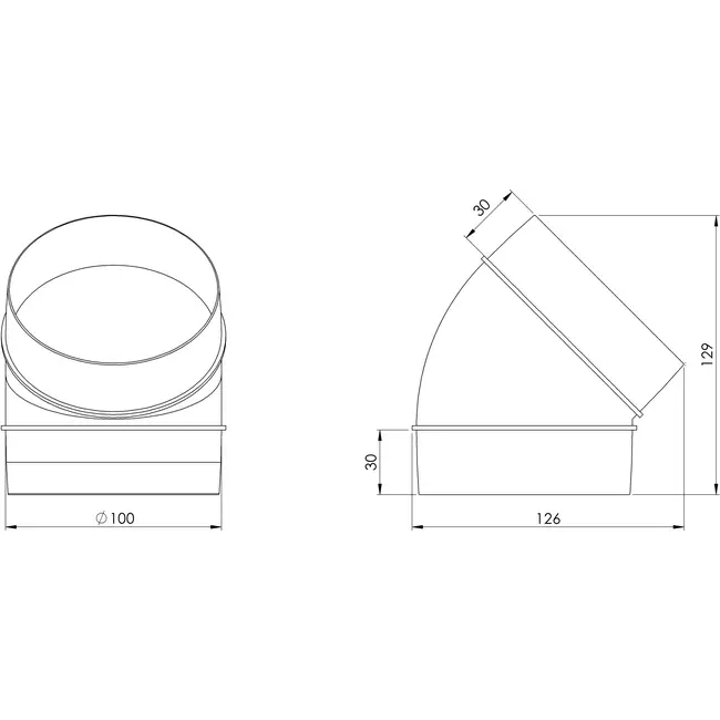Rundt, plast, 45° bøjningsdiameter: 100 mm AL100-45