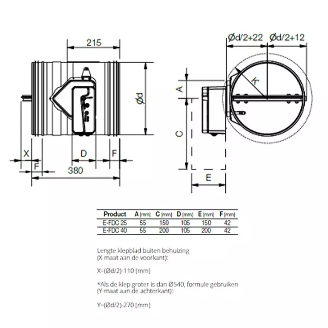 Brandspjæld cirkulært 400 mm manuelt betjent - E-FDC40 D400 R