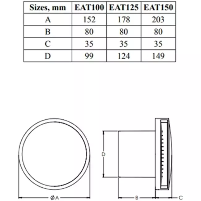 Rund badeværelsesventilator Ø 100 mm hvid – design EAT100