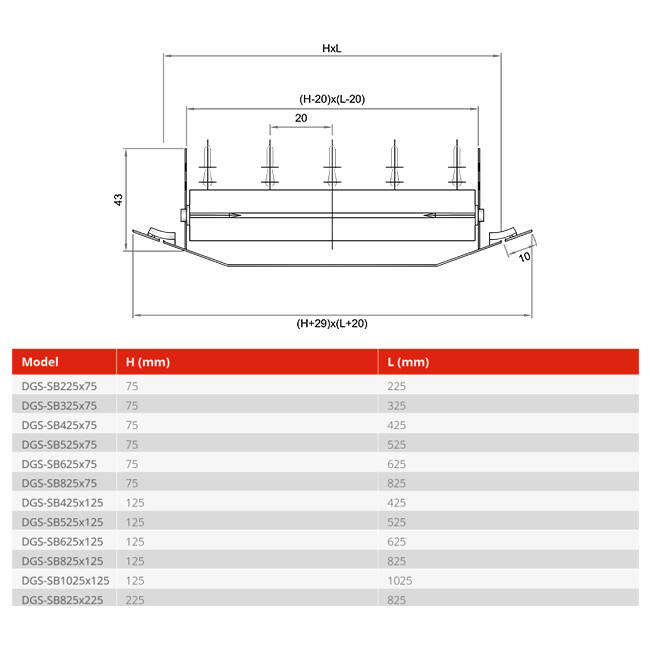 Kanaldiffusor enkelt justerbar 625x75 mm til kanal 160 til 400 mm - DGS-SB625x75