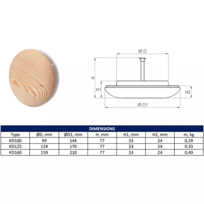 Ventilationsventiler af træ runde Ø100mm (KD100)
