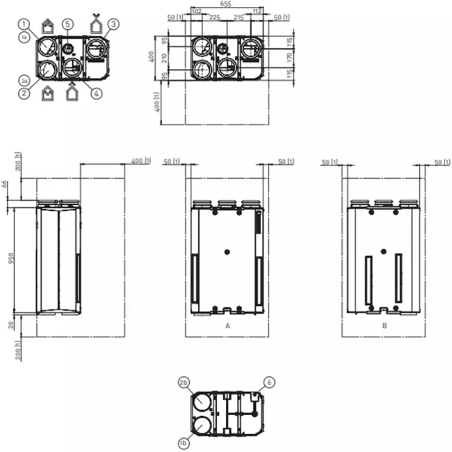 Itho Daalderop MVHR enhed HRU ECO 300 R + indbygget RFT 300m³/t
