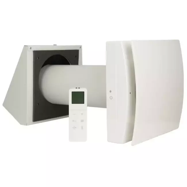 Decentraliseret WTW HRU væg Ø100 med fjernbetjening - 25 m³/t - HRU-WALL-RC-100-25-PEG