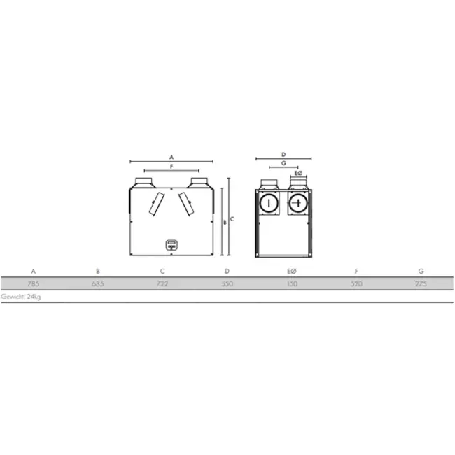 Vent-Axia MVHR Lo-Carbon Sentinel Kinetic B Plus L venstre 390 m³/t