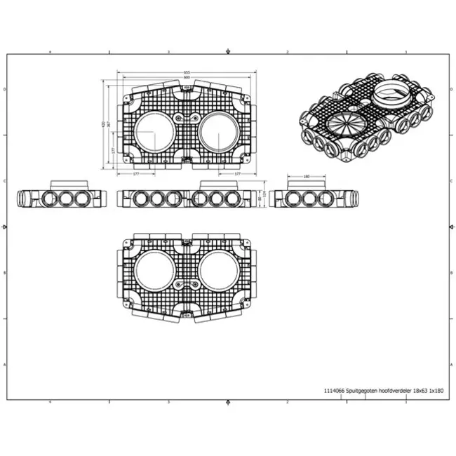 Vent-Axia UniflexPlus derdistributionsboks 18 x Ø 69 mm tilslutning på siden med Ø 160 mm studs