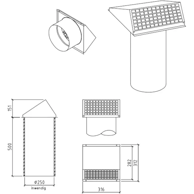Thermoduct-væggennemføring 250 mm
