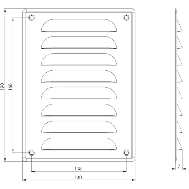 Ventilationsrist i metal, rektangulær 140x190 mm sort – MR1419M