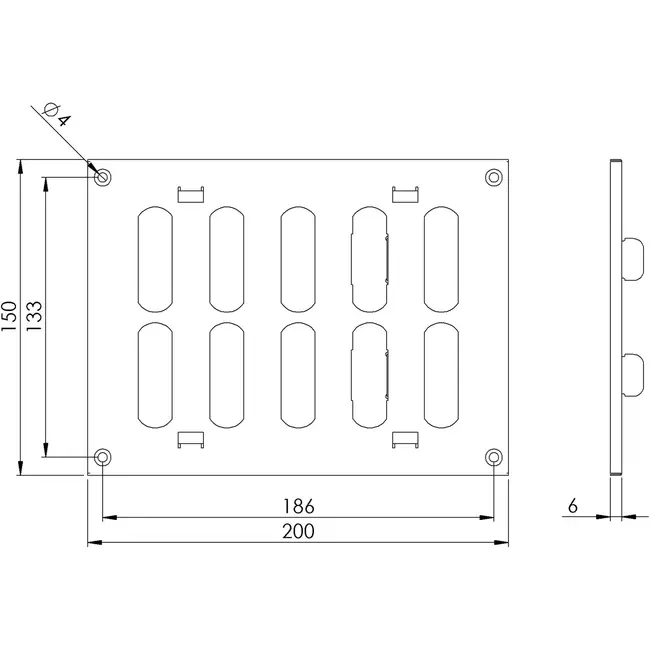 Justerbar lineære diffuser i metal 200x150 sort - MR2015RM