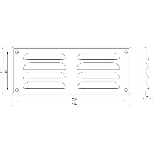 Ventilationsrist i metal, rektangulær 260x105 mm sort – MR26105M