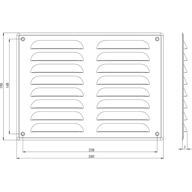Ventilationsrist i metal, rektangulær 260x190 mm kobber – MR2619Cu