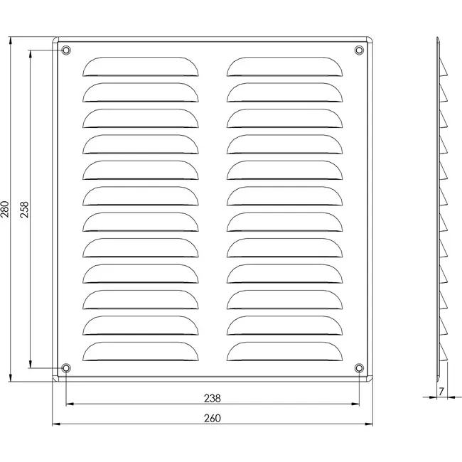 Ventilationsrist i metal, rektangulært 260x280 mm sort – MR2628M