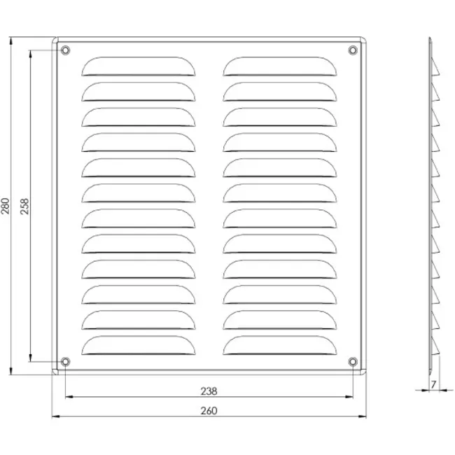 Ventilationsrist i metal, rektangulært 260x280 mm sort – MR2628M