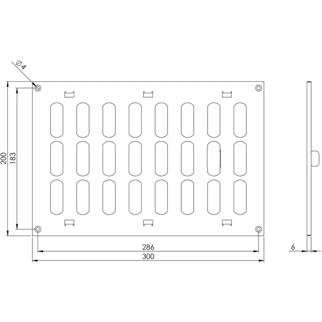 Justerbar lineære diffuser i metal 300x200 hvid - MR3020R
