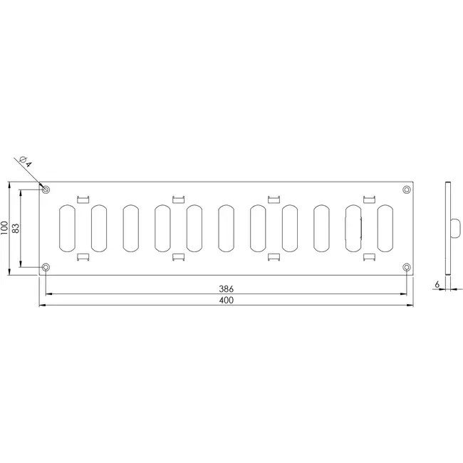 Justerbar lineære diffuser i metal 400x100 galvaniseret - MR4010RZn