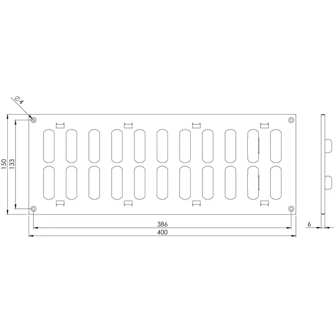 Justerbart metalgitter 400x150 mm hvid - MR4015R