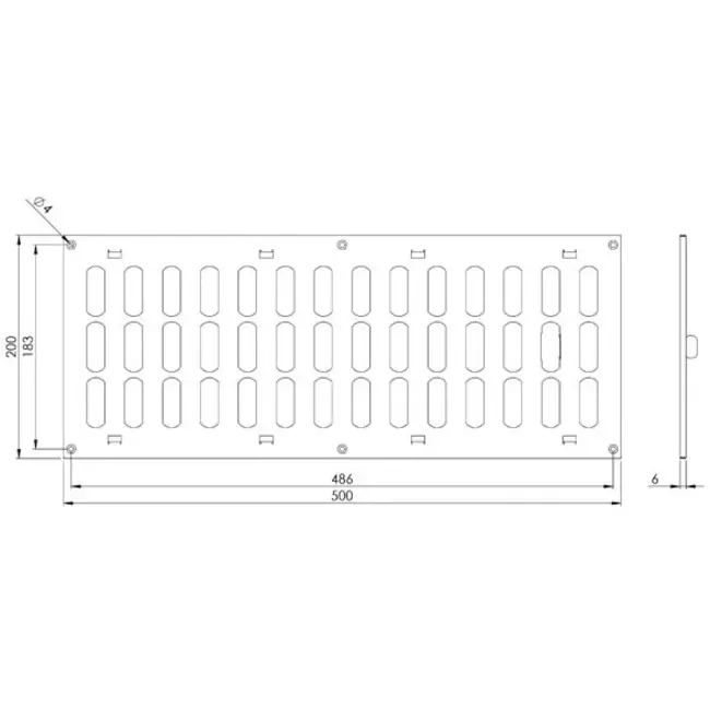 Justerbar lineære diffuser i metal 500x200 hvid - MR5020R