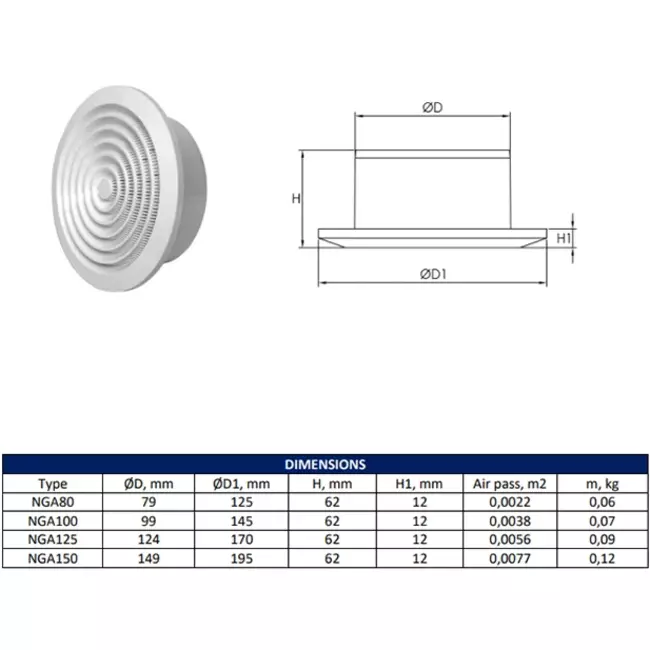 Rund ventilationsrist Ø 125 mm (NGA125)