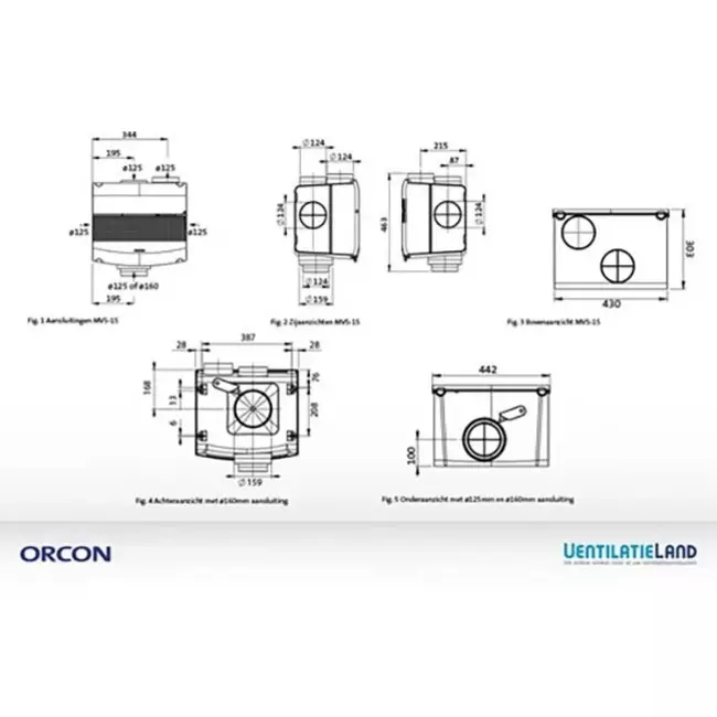 Orcon MVS-15RH CO2B 550 m³/t + fugtighedssensor + CO2-kontrolsensor - sikkerhedsstik