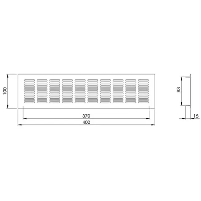 Fodlistediffuser aluminium - hvid L=400mm x H=100mm -RA1040