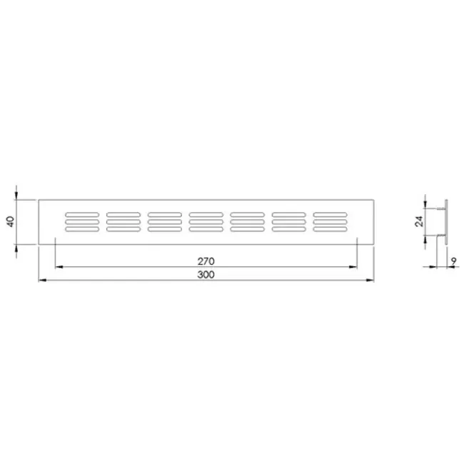 Fodlistediffuser aluminium - sølv L=300mm x H=40mm -RA430S