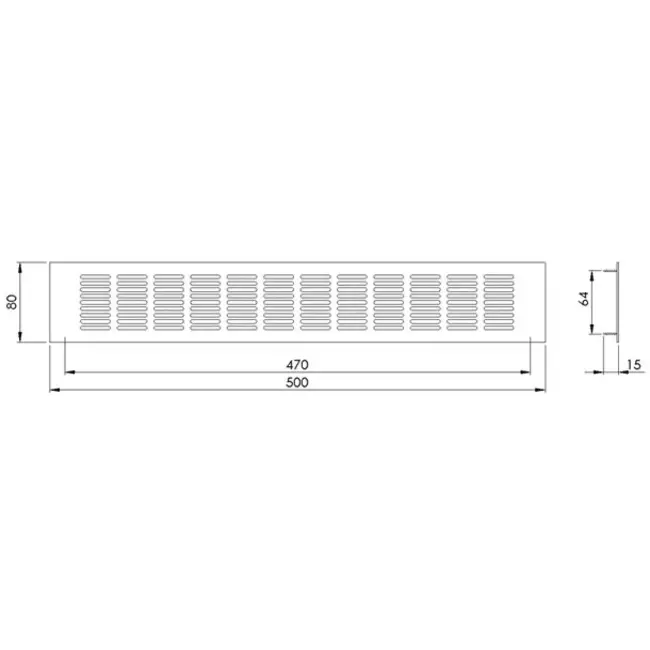 Fodlistediffuser aluminium - sølv L=500mm x H=80mm -RA850S