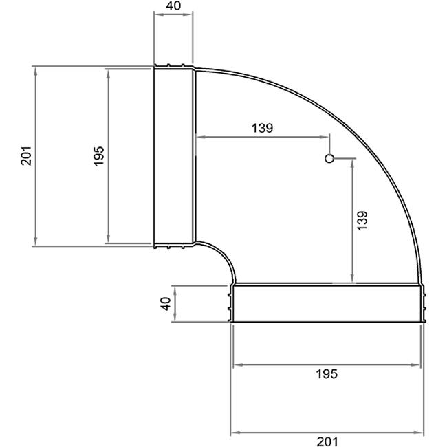 Wavin Ventiza Bøjning 90 grader PVC oval 195x80 mm horisontal M/M