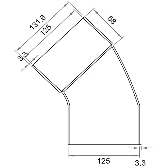 Wavin Ventiza 45 grader PVC bøjning rund med diameter 125 mm M/S