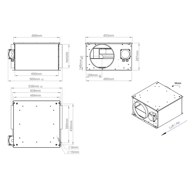 Isoleret rørventilator 250 mm - ISORX 250 EC K 01