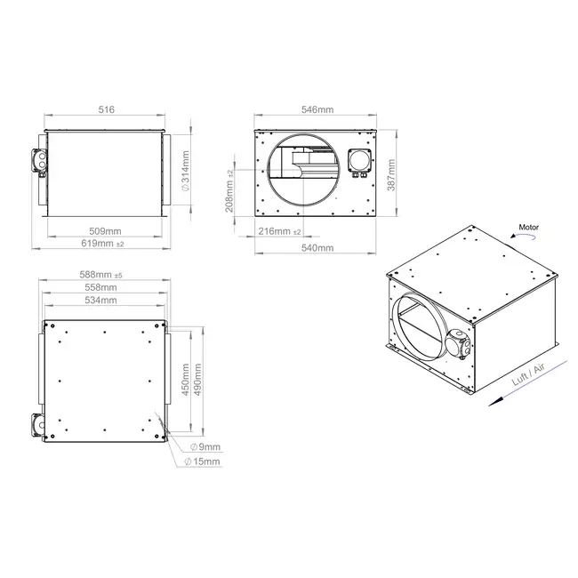Rørventilator 315 mm isoleret - ISORX 315 EC K 01