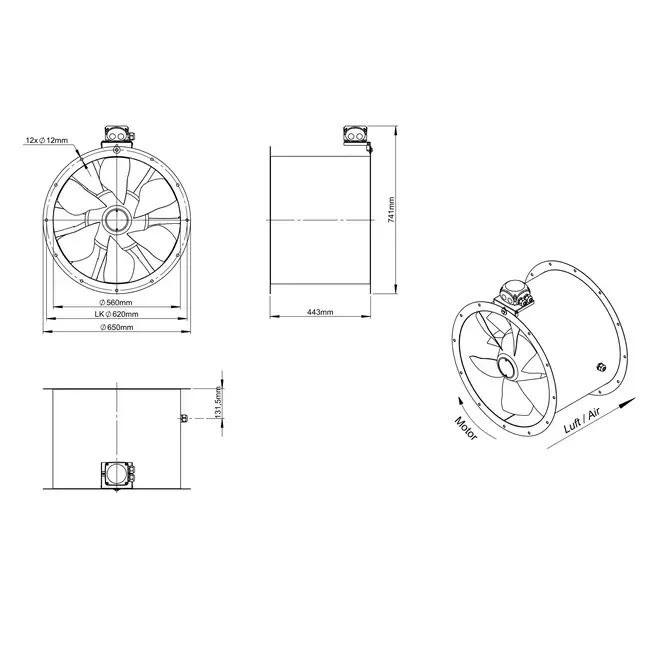 Aksial 560 mm kanalventilator - AL 560 D4 01 CFG