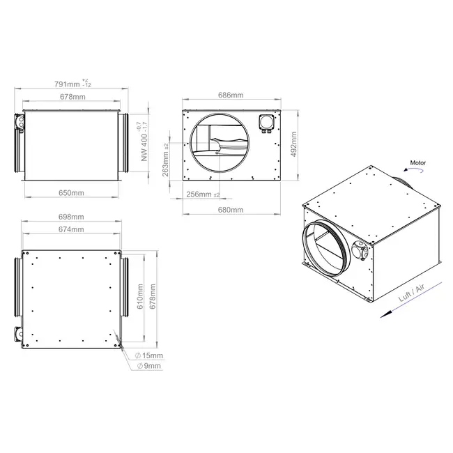 Isoleret rørventilator 400 mm - ISOR 400 EC K 01