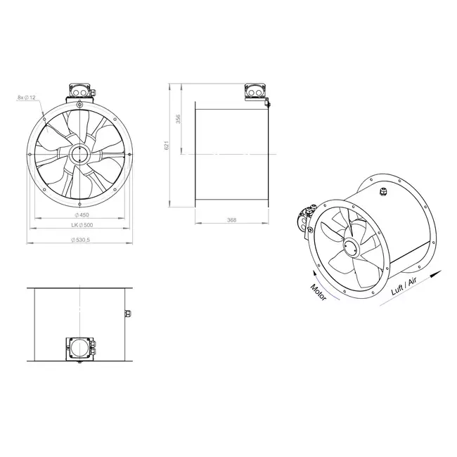 Aksial 450 mm kanalventilator - AL 450 D4 01 CFG