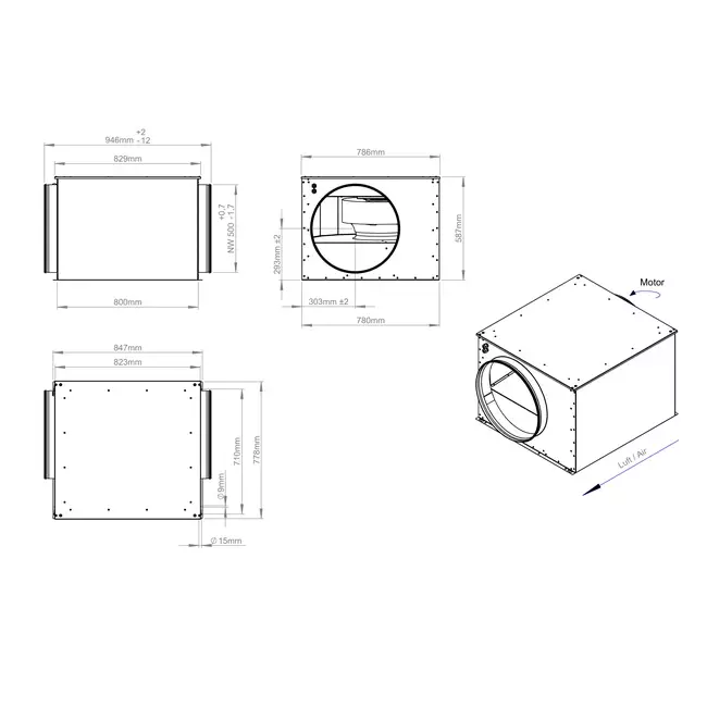 Isoleret rørventilator 500 mm - ISOR 500 EC K 01