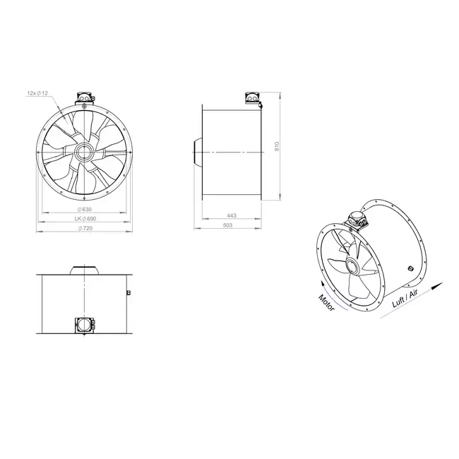 Aksial 630 mm kanalventilator - AL 630 D4 01 CFG