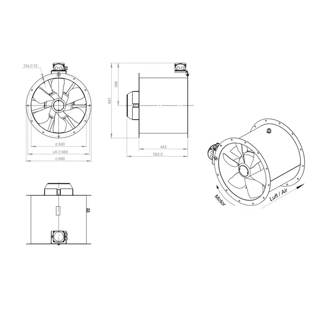 Aksial 500 mm kanalventilator - AL 500 D2 01 CFG
