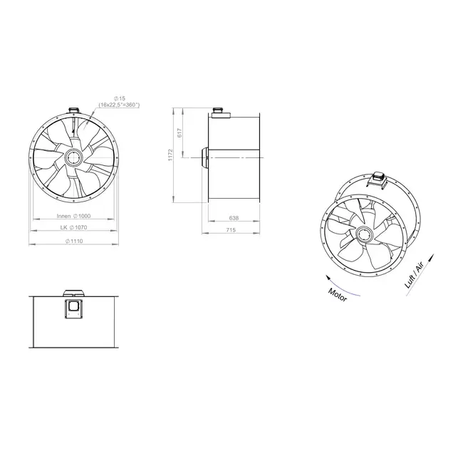 Aksial 1000 mm kanalventilator F300- AL 1000 D6 F3 02 CFG