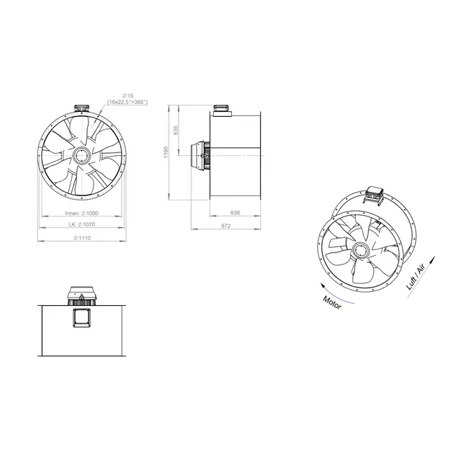 Aksial 1000 mm kanalventilator F300- AL 1000 D4 F3 04 CFG