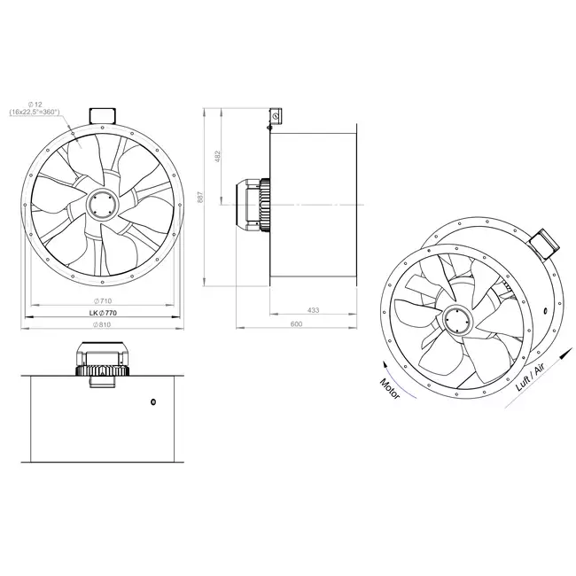 Aksial 710 mm røggasventilator med kanal F300- AL 710 D4 F3 01 CFG