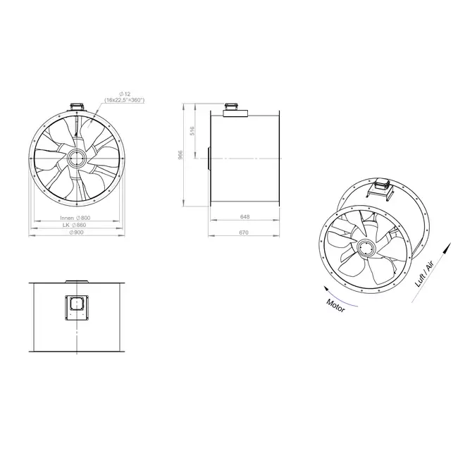 Aksial 800 mm kanalventilator røggas F300- AL 800 D6 F3 02 CFG