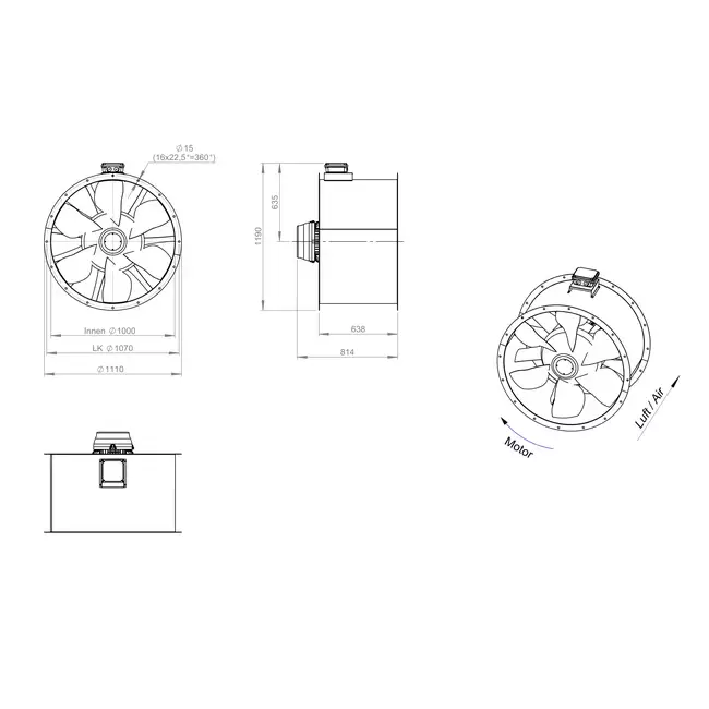 Aksial 1000 mm kanalventilator F300- AL 1000 D4 F3 02 CFG