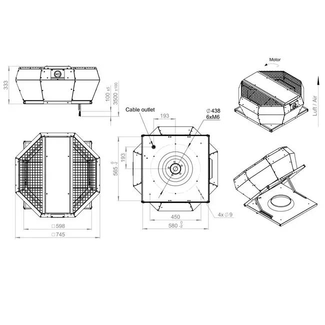 Tagventilator med lodret konstant trykstyring - DVA 355 EC O CRK 01