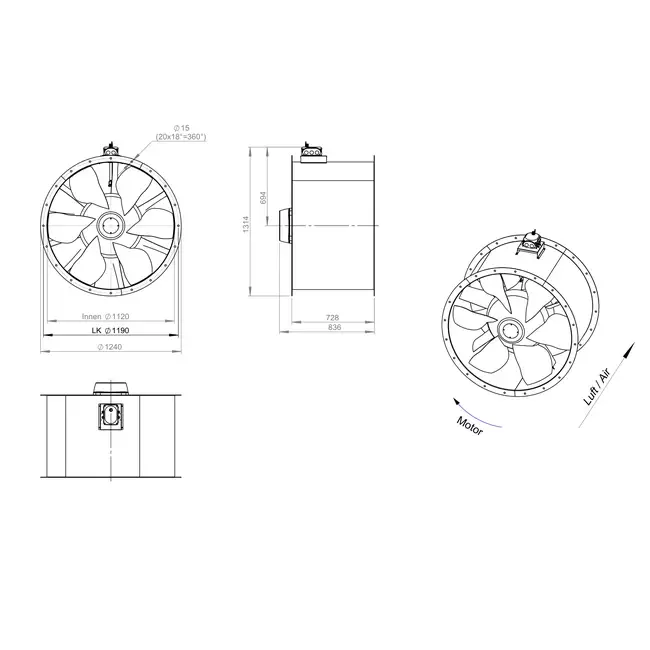 Aksial 1120 mm kanalventilator - AL 1120 D6 02 CFG